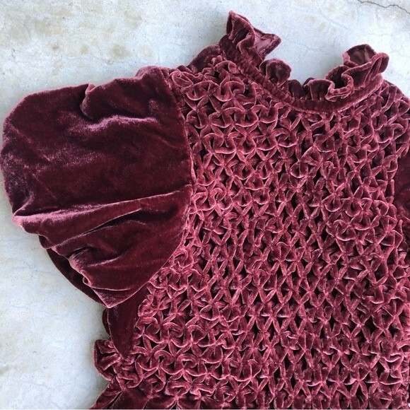 NWT Free People Gum Drop Velvet Dress Mini Smocked Maroon Chocolate Brown XS - Picture 5 of 9